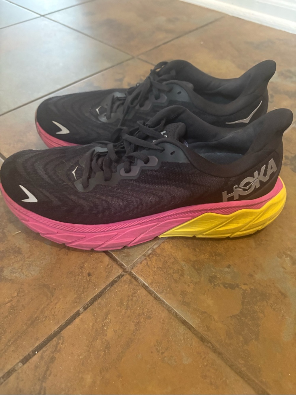 Hoka Women's Black Running Shoes with Pink and Yellow Midsole